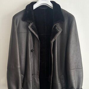 $2200 HiSo Hide Society Brown Shearling Sheepskin Zip Jacket -38/ Medium- Large